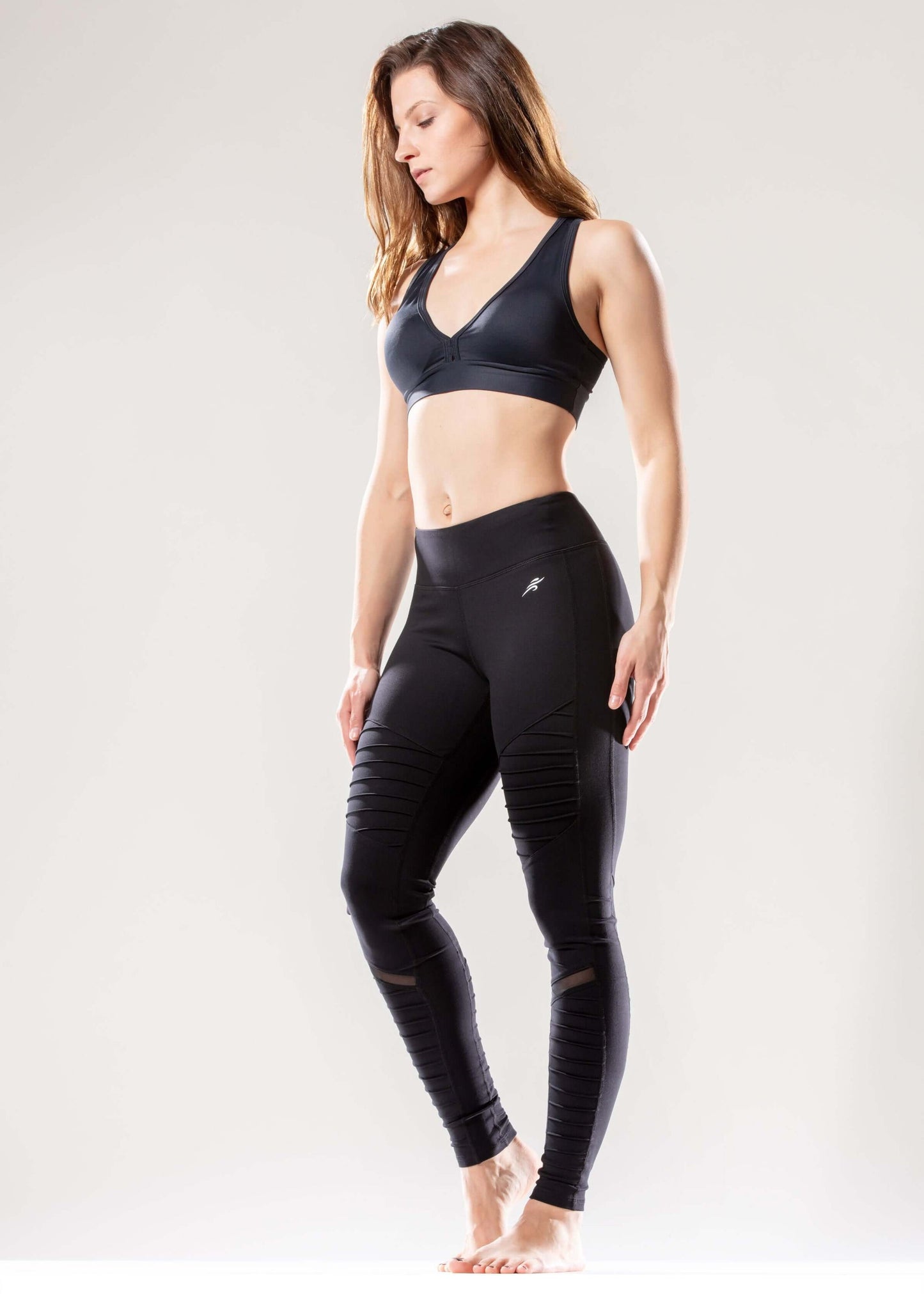 Leggings deportivos de cintura baja con canalé, bolsillo oculto y malla