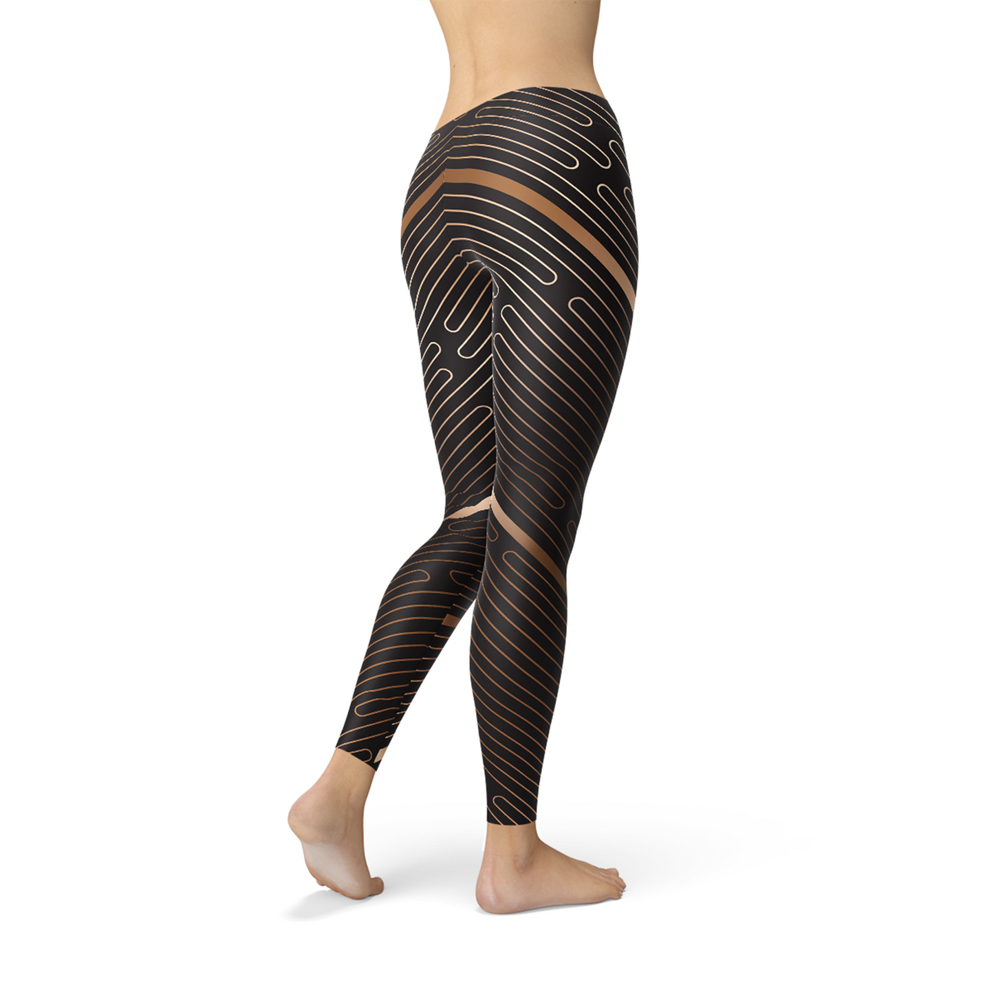 Leggings deportivos marrones con líneas de rayas para mujer