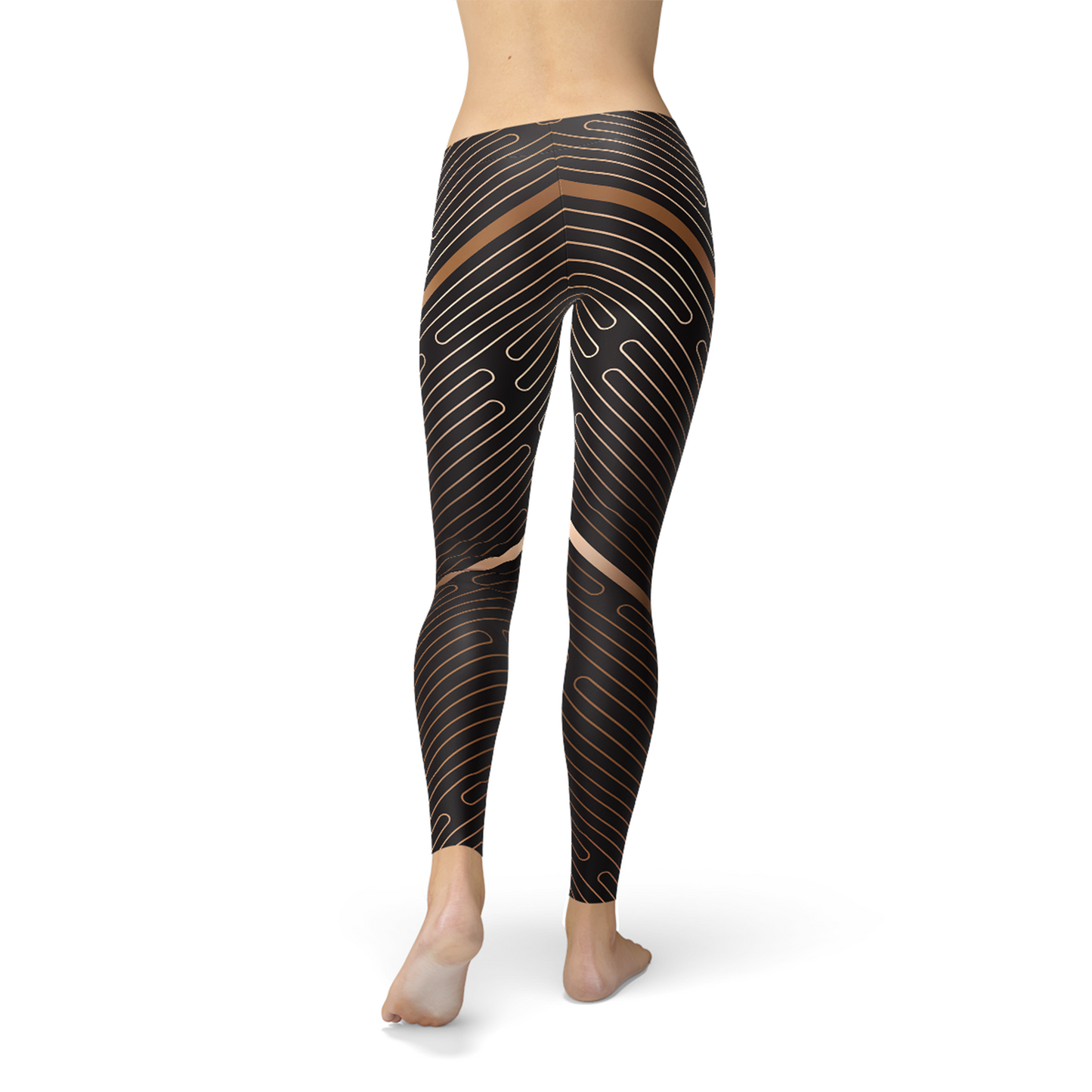 Leggings deportivos marrones con líneas de rayas para mujer
