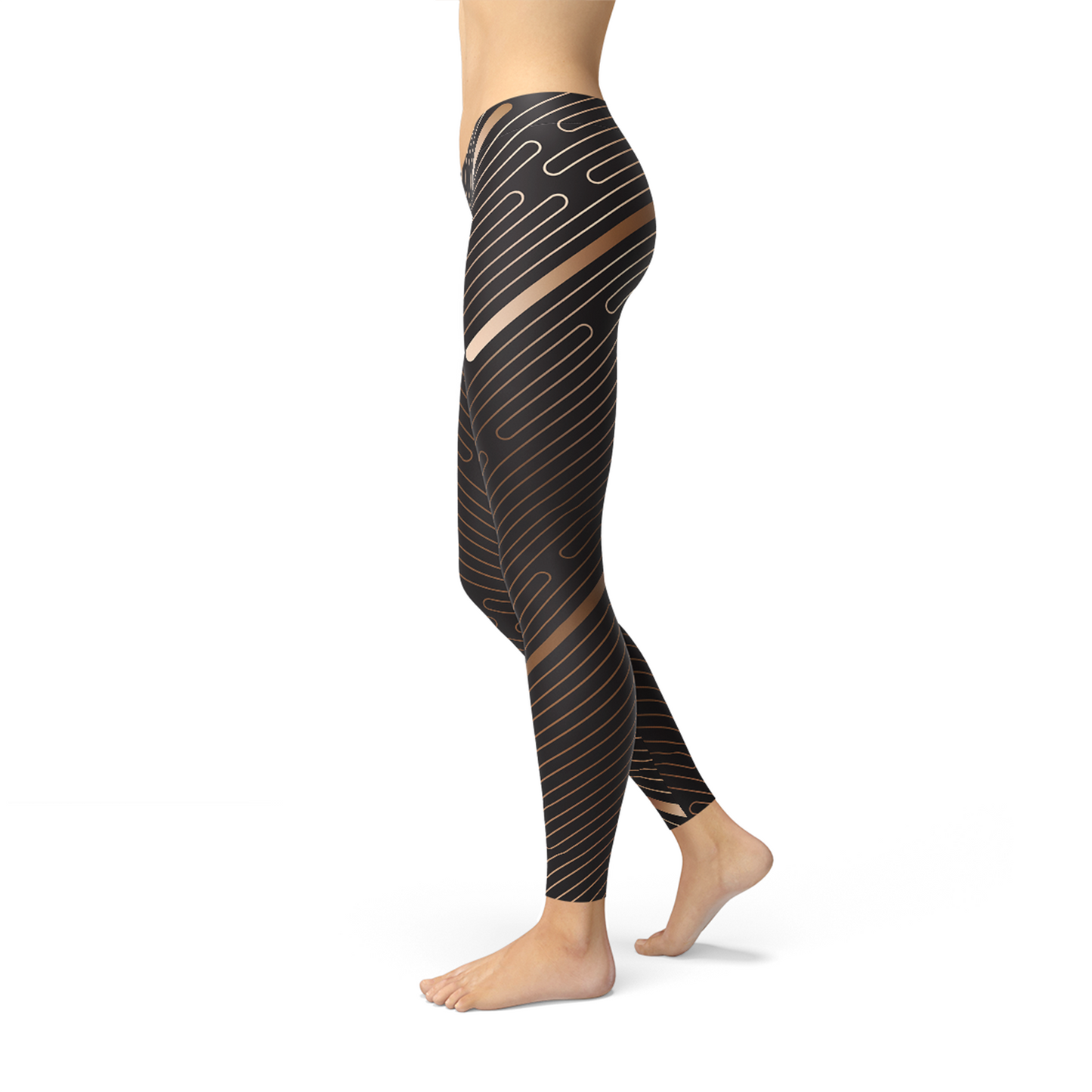 Leggings deportivos marrones con líneas de rayas para mujer