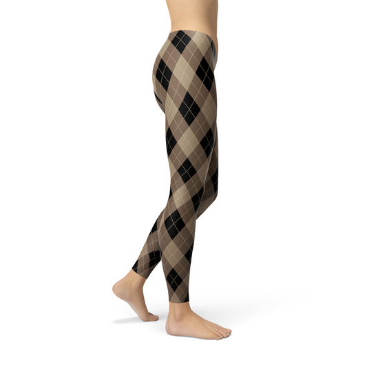 Leggings de rombos beige y marrón para mujer