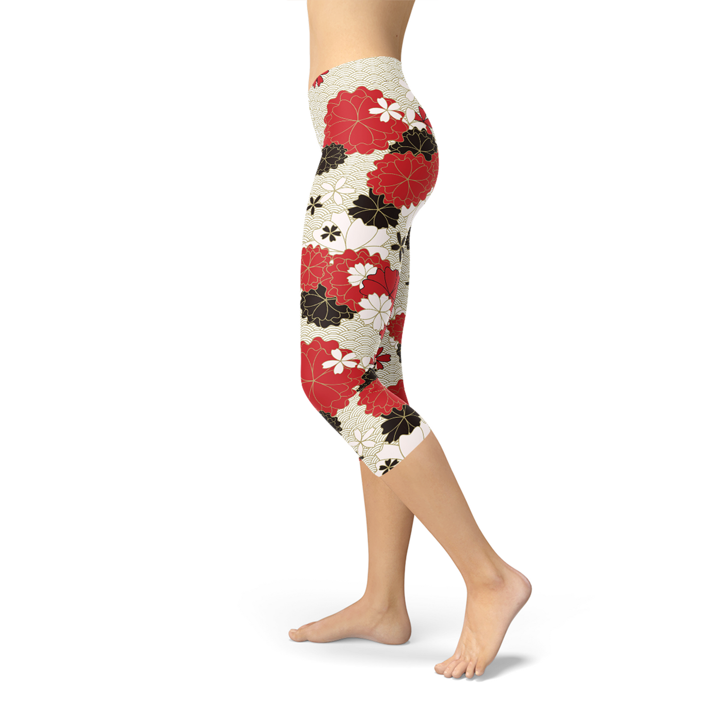 Leggings capri con estampado de flor de cerezo japonesa para mujer