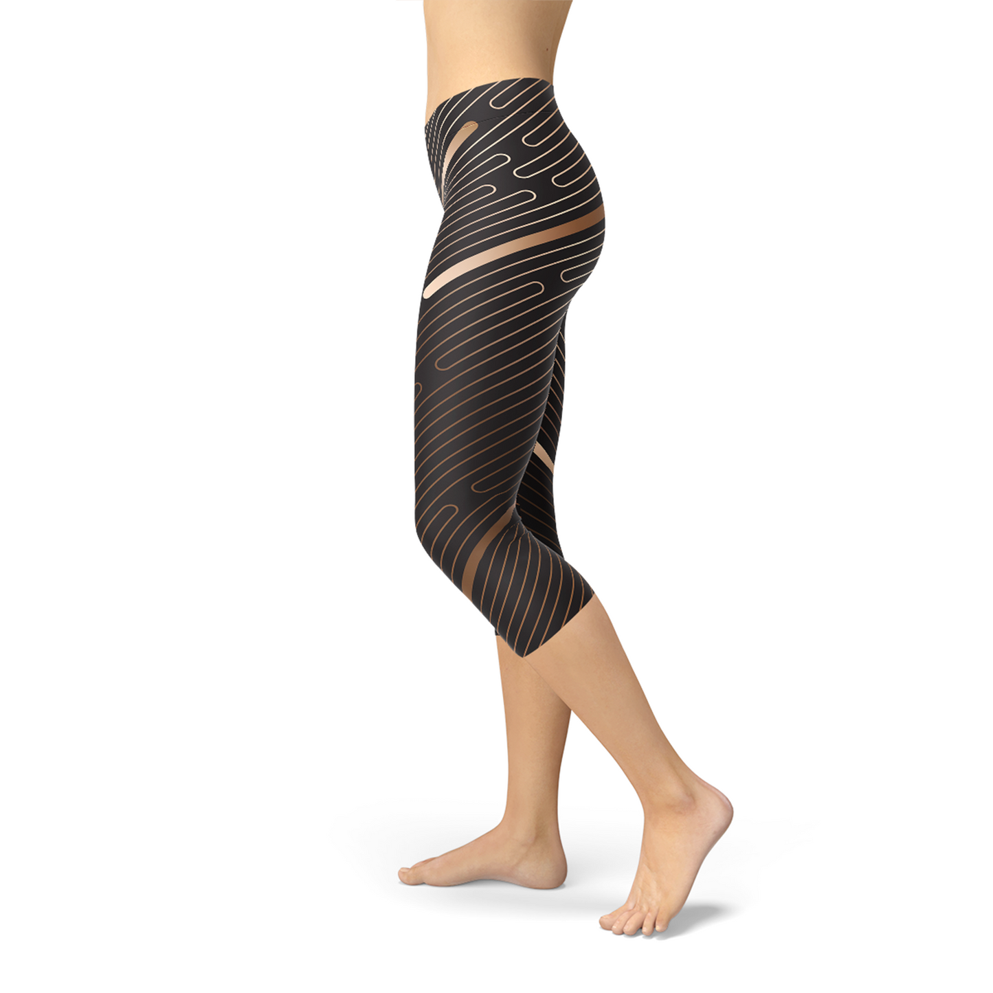 Leggings capri deportivos marrones con rayas para mujer