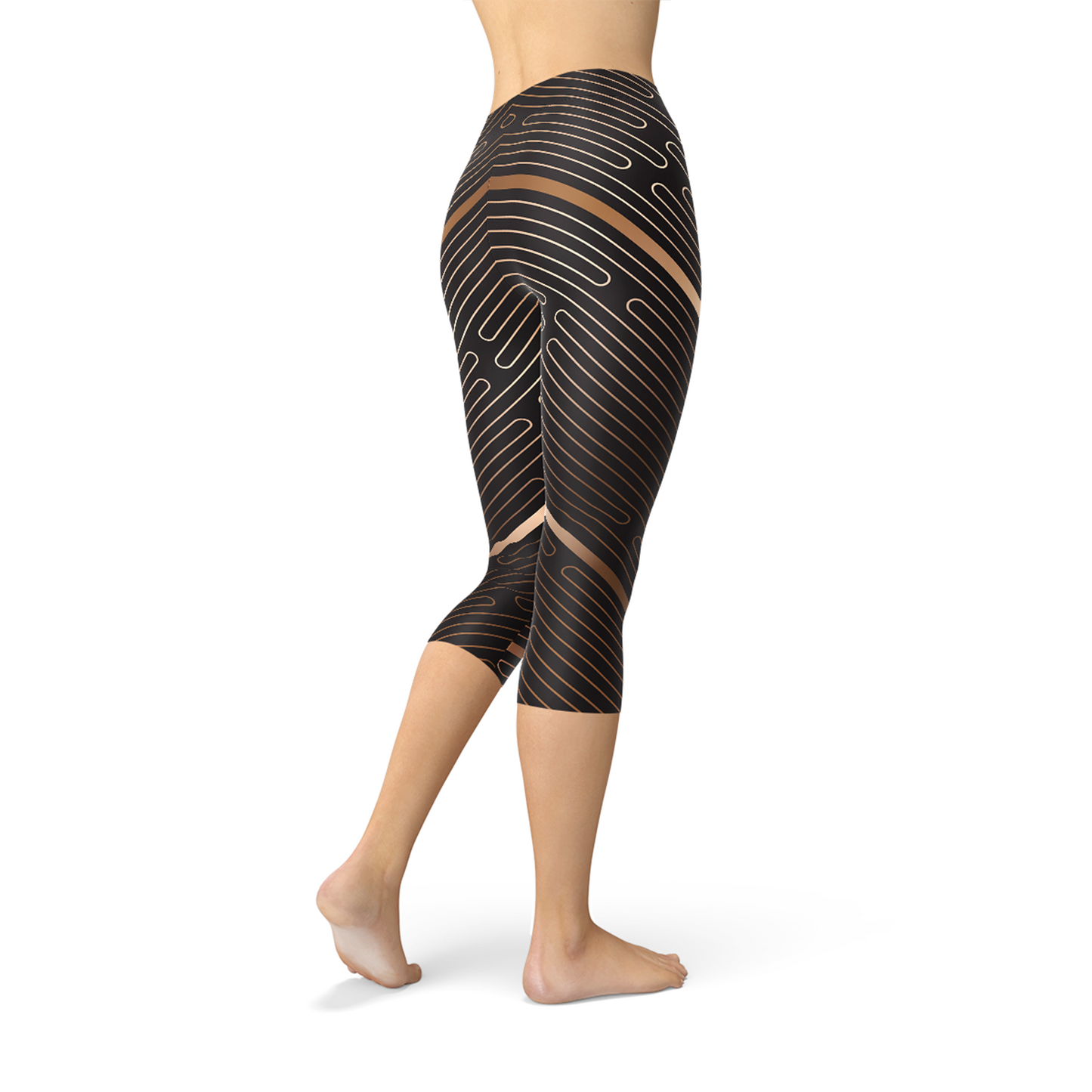 Leggings capri deportivos marrones con rayas para mujer