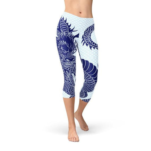 Leggings capri con diseño de dragón japonés para mujer