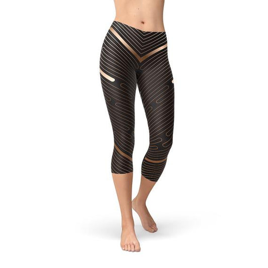 Leggings capri deportivos marrones con rayas para mujer
