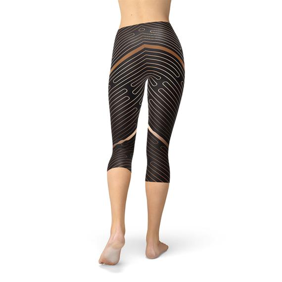 Leggings capri deportivos marrones con rayas para mujer