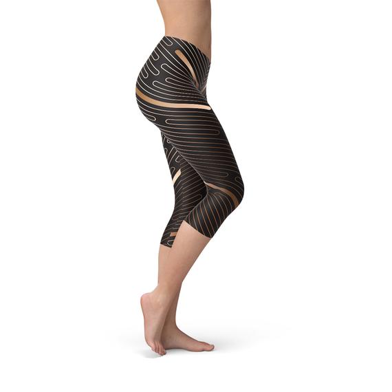 Leggings capri deportivos marrones con rayas para mujer