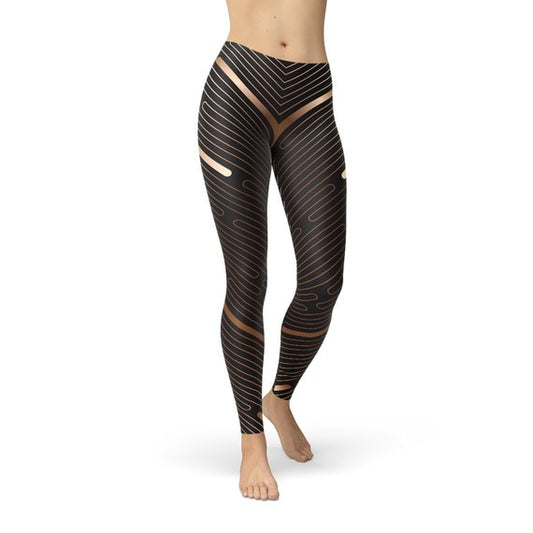 Leggings deportivos marrones con líneas de rayas para mujer