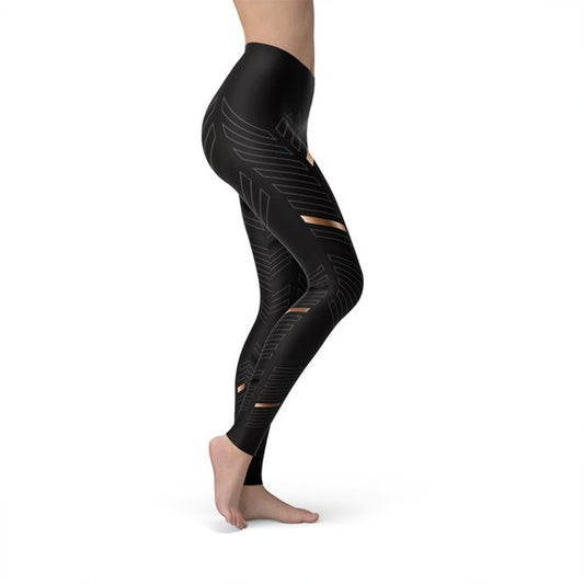 Leggings deportivos negros de rayas para mujer