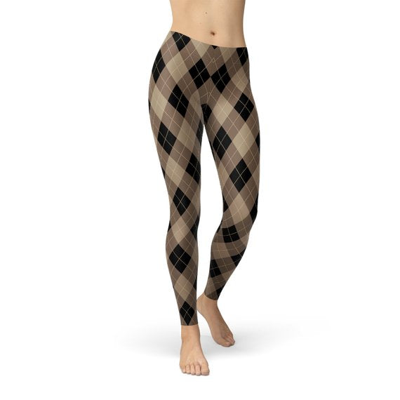 Leggings de rombos beige y marrón para mujer